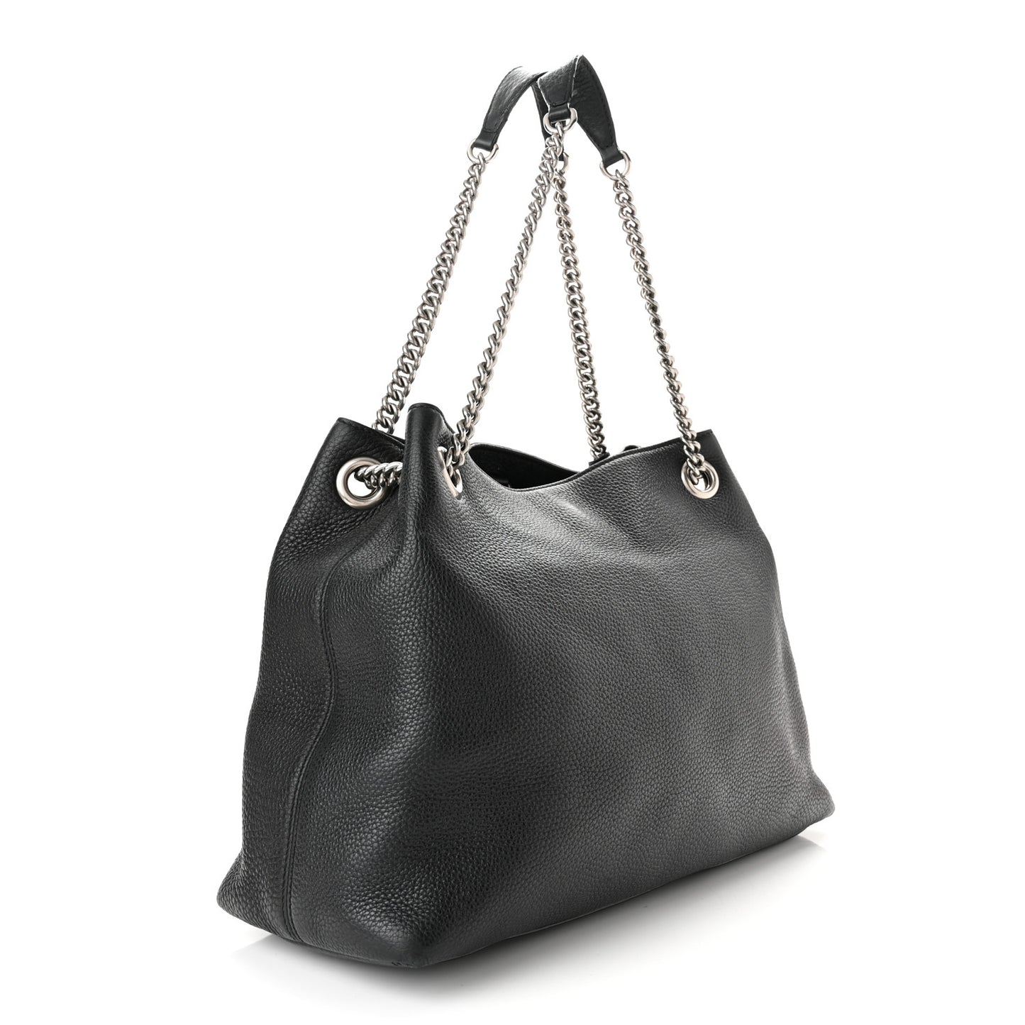 Pebbled Calfskin Studded Medium Soho Chain Shoulder Bag Black