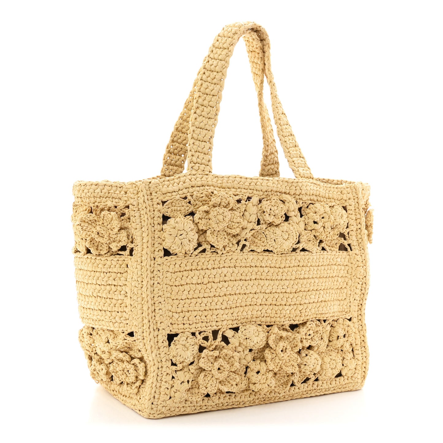 Woven Raffia Floral Embellished Small Book Tote Natural