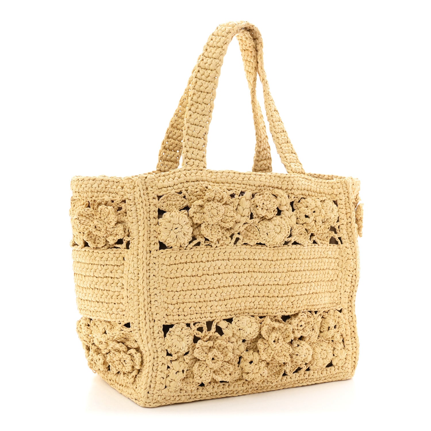 Christian Dior Woven Raffia Floral Embellished Small Book Tote Natural 3 of 11