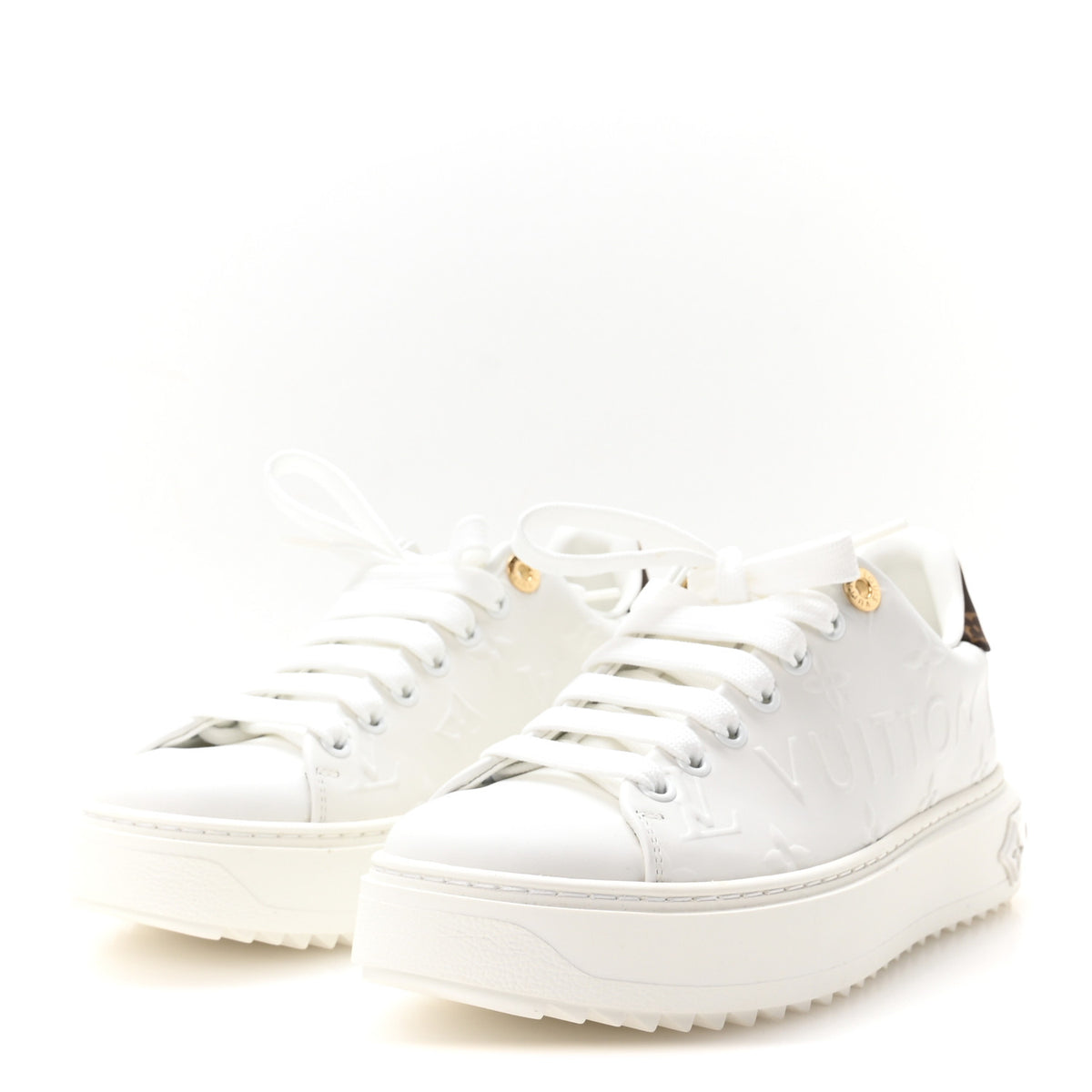 Calfskin Debossed Nylon Monogram Time Out Sneakers 36 White