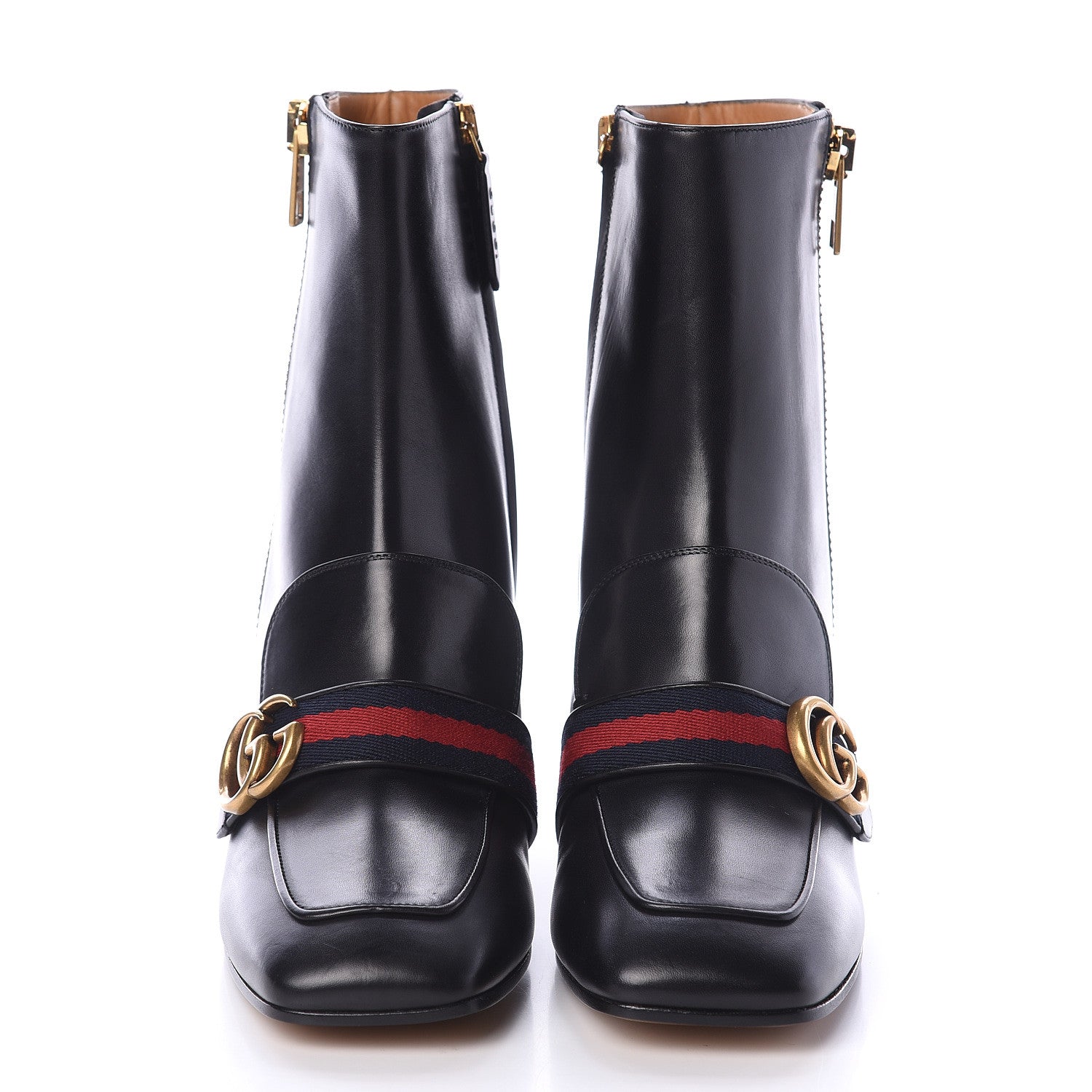 Gucci Betis Glamour Calfskin Web Pearl Embellished Peyton 75mm Ankle Boots 40.5 Black 2 of 6