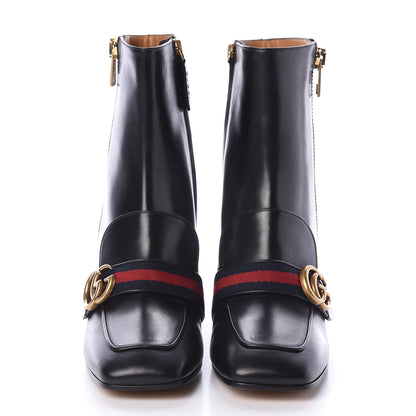 Gucci Betis Glamour Calfskin Web Pearl Embellished Peyton 75mm Ankle Boots 40.5 Black 2 of 6