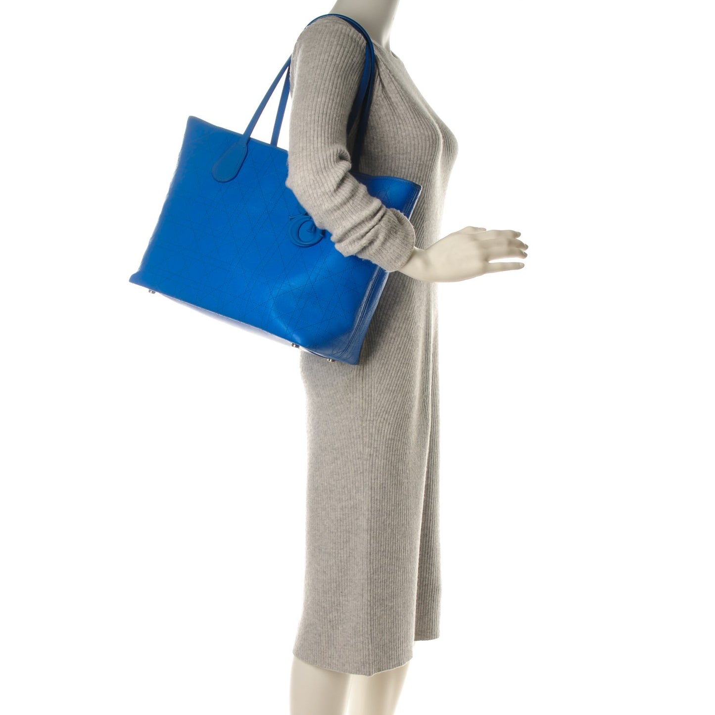 Coated Canvas Cannage Panarea Shopping Tote Blue