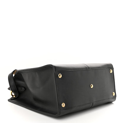 Fendi Vitello Seta Glazed Fabric FF 1974 Medium Peekaboo X-Lite Black Mogano Panna 4 of 9