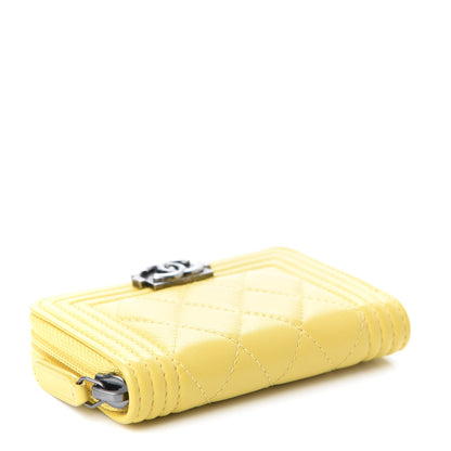 Chanel Lambskin Quilted Boy Zip Around Coin Purse Wallet Yellow 4 of 8