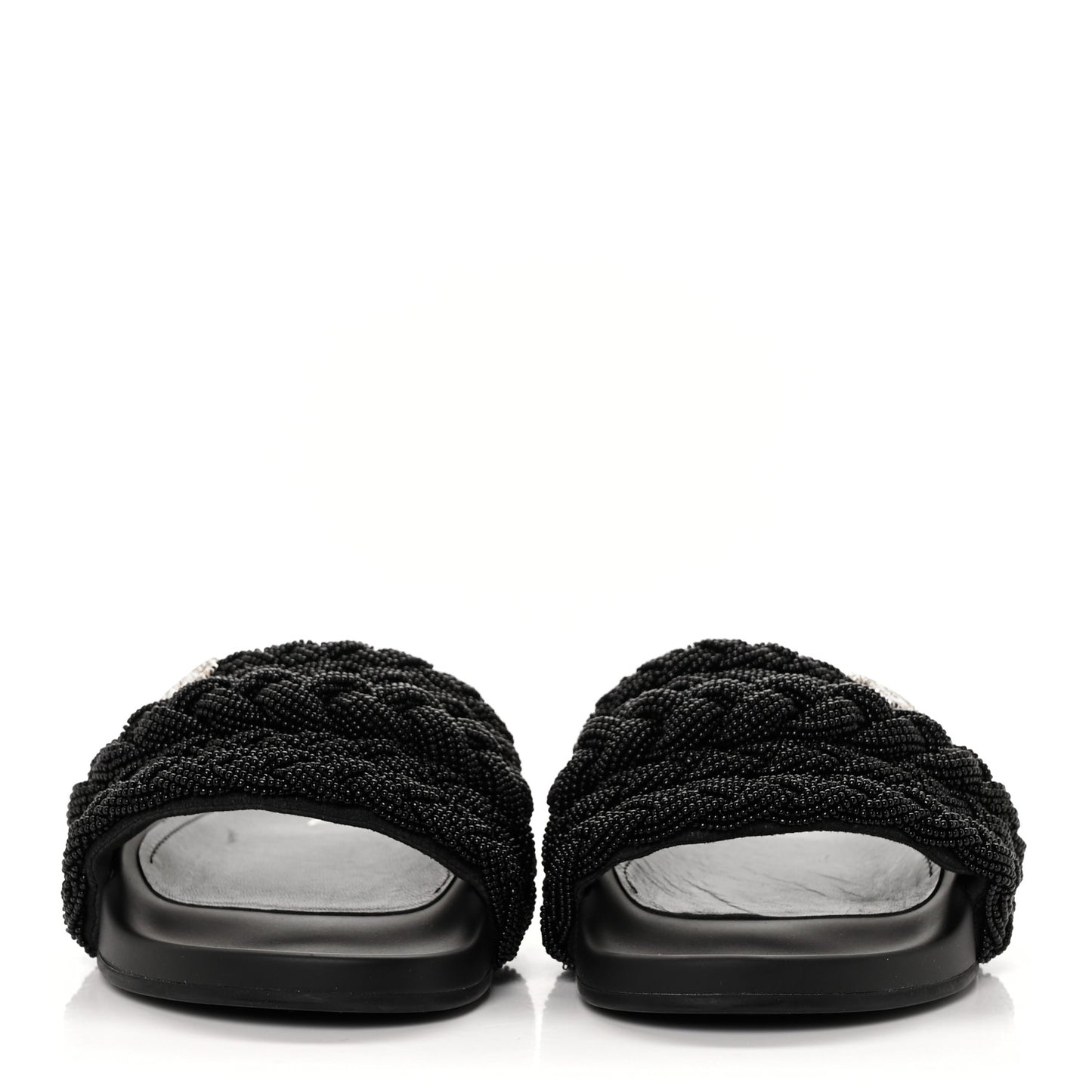 Lambskin Pearl Beaded Woven Slides 37 Black