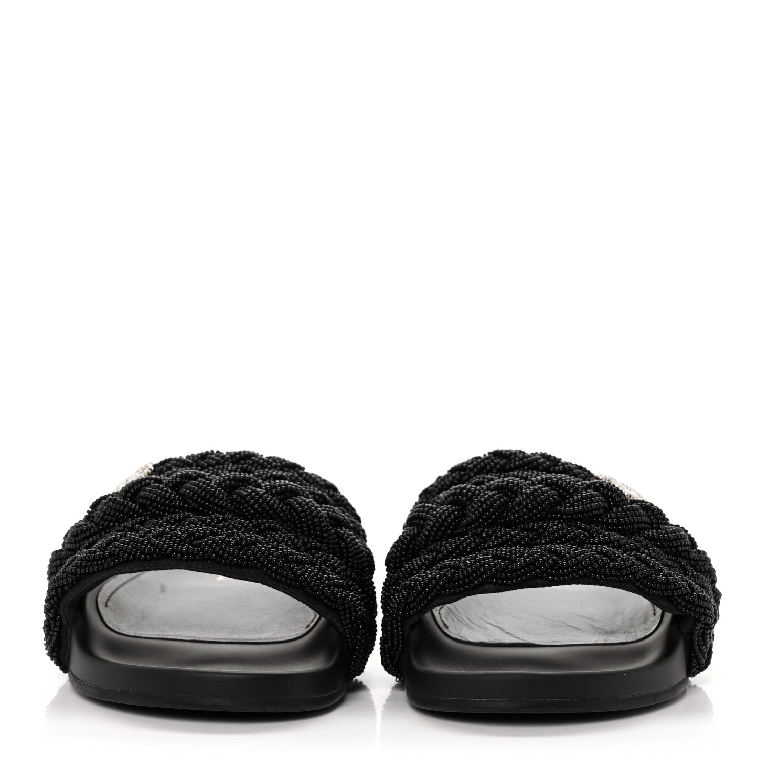 Chanel Lambskin Pearl Beaded Woven Slides 37 Black 2 of 8