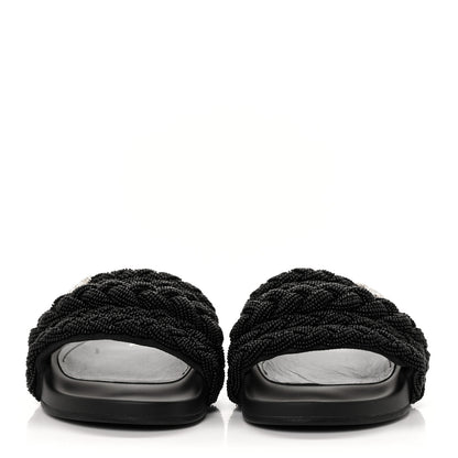 Chanel Lambskin Pearl Beaded Woven Slides 37 Black 2 of 8