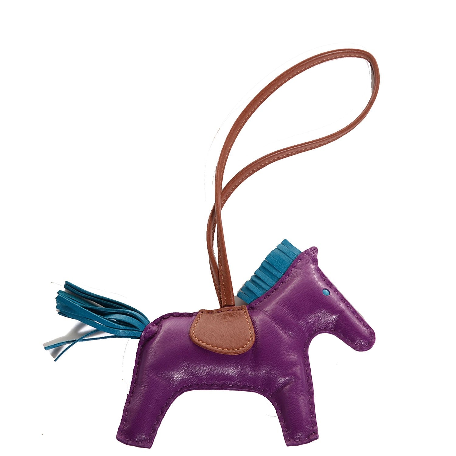 Hermes Milo Lambskin Grigri Rodeo Horse Bag Charm MM Anemone Bleu Izmir Fauve 1 of 5