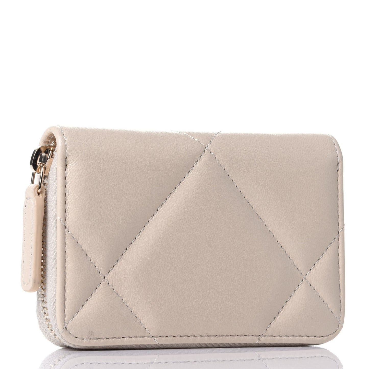 Lambskin Quilted Chanel 19 Zip Around Coin Purse Wallet Beige
