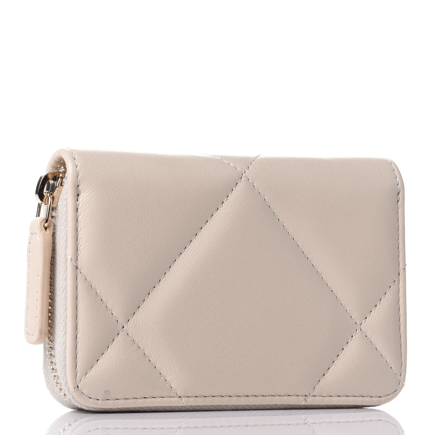 Chanel Lambskin Quilted Chanel 19 Zip Around Coin Purse Wallet Beige 2 of 3