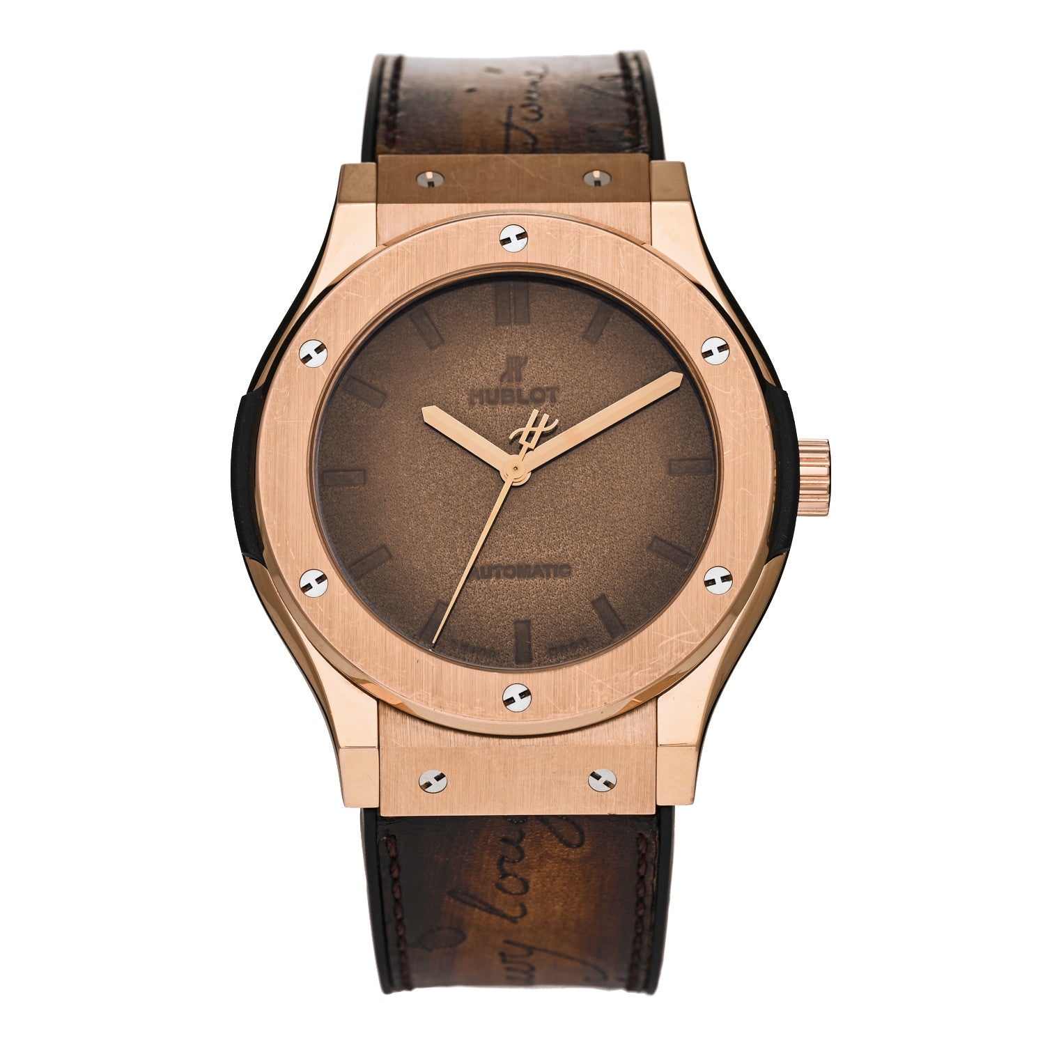 Hublot 18K Rose Gold Calfskin 45mm Classic Fusion “Berluti Scritto” Automatic Watch Brown 511.OX.0500.VR.BER16 1 of 5