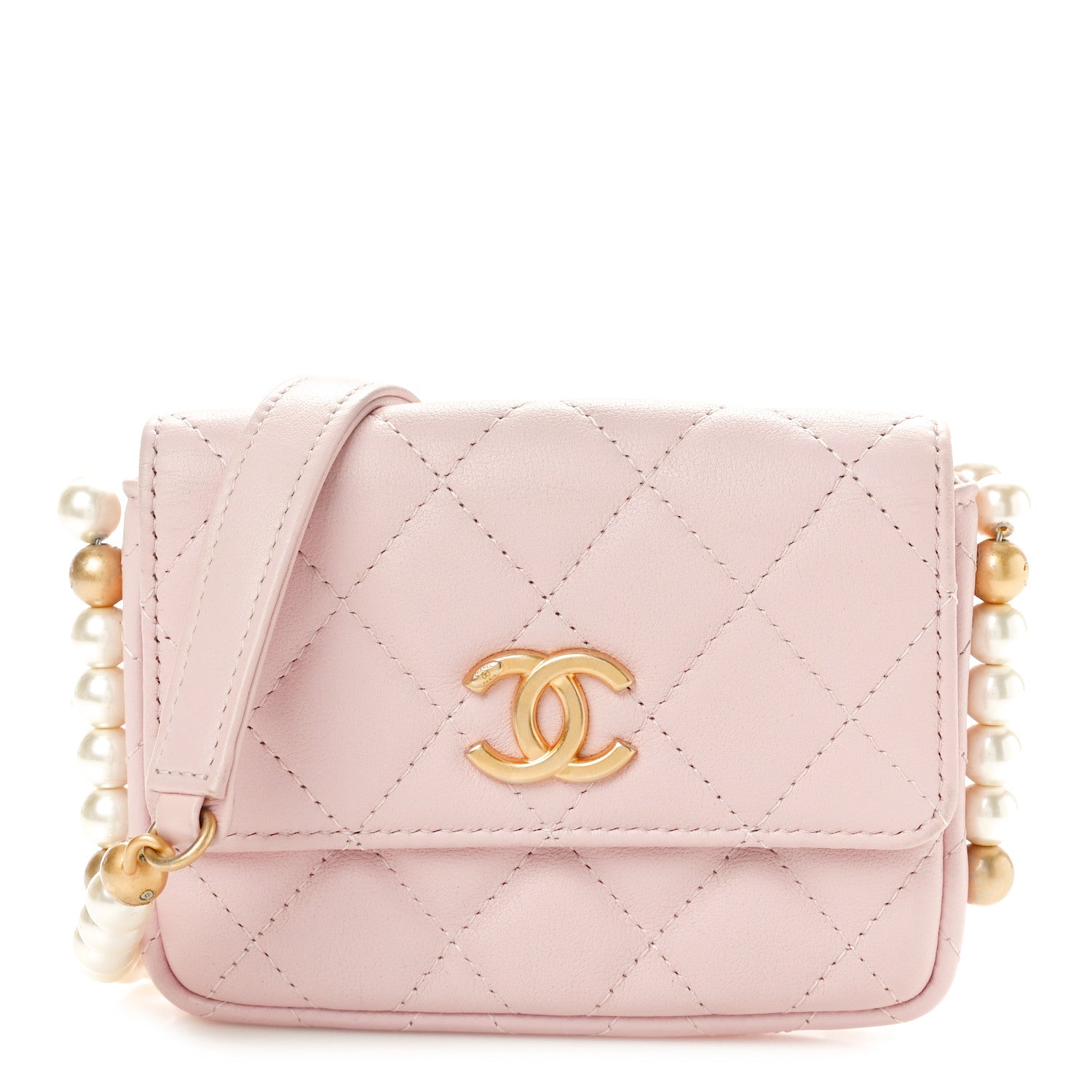 Chanel Calfskin Quilted About Pearls Card Holder Flap With Chain Light Pink 1 of 10