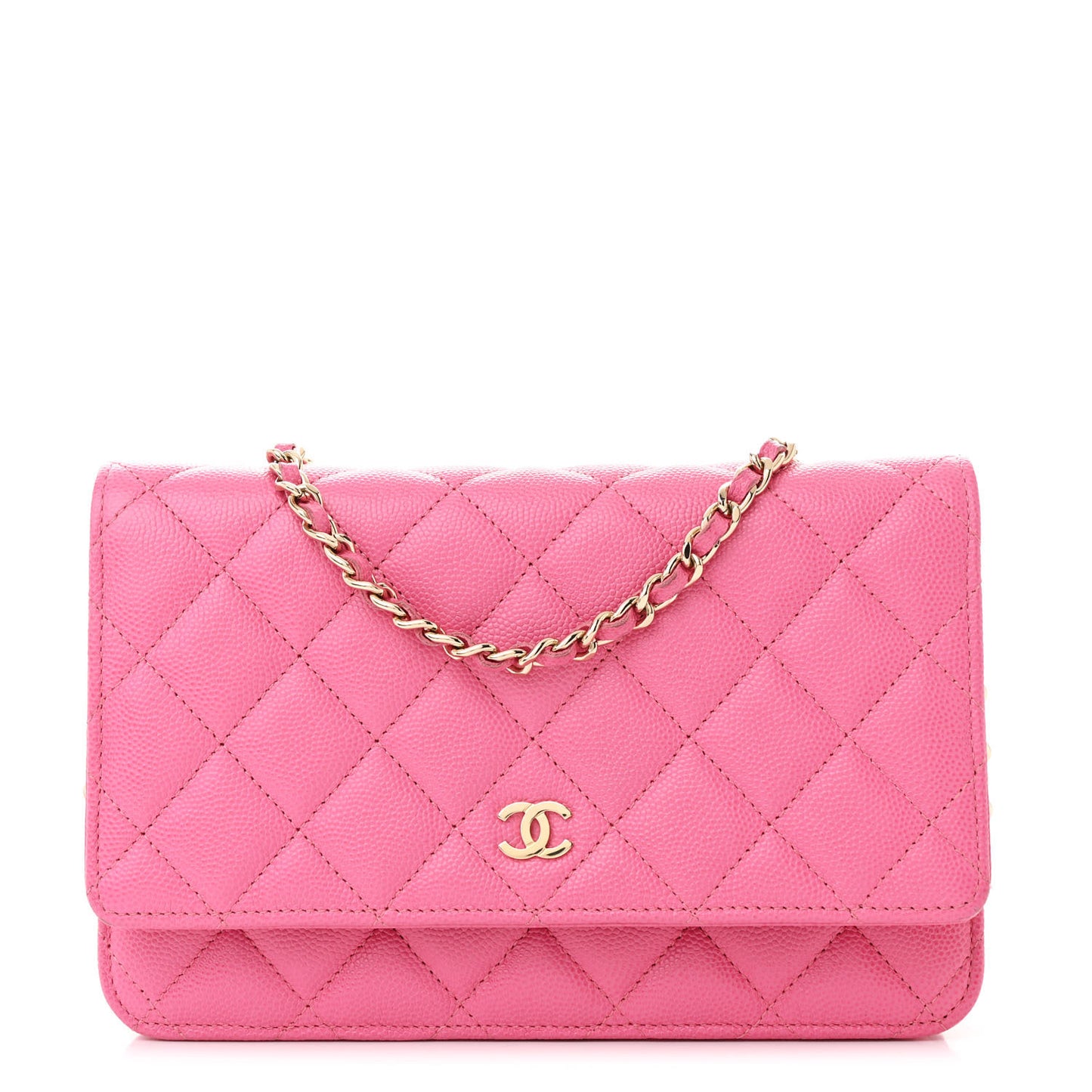 Caviar Quilted Wallet on Chain WOC Pink