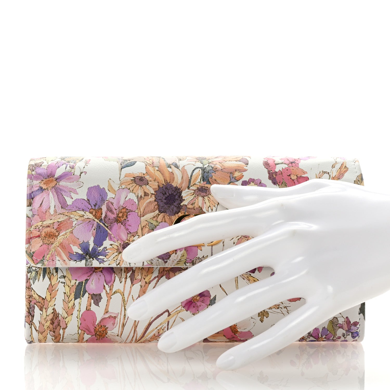 Christian Dior Calfskin Caro Freesia Long Wallet White Multicolor 2 of 8
