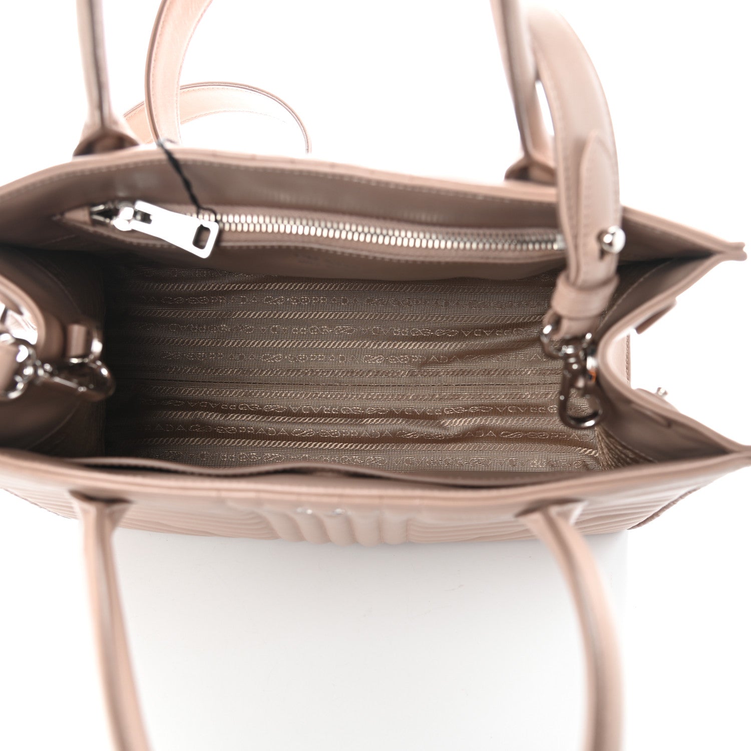 Prada Soft Calfskin Impunture Diagramme Tote Cipria 5 of 9
