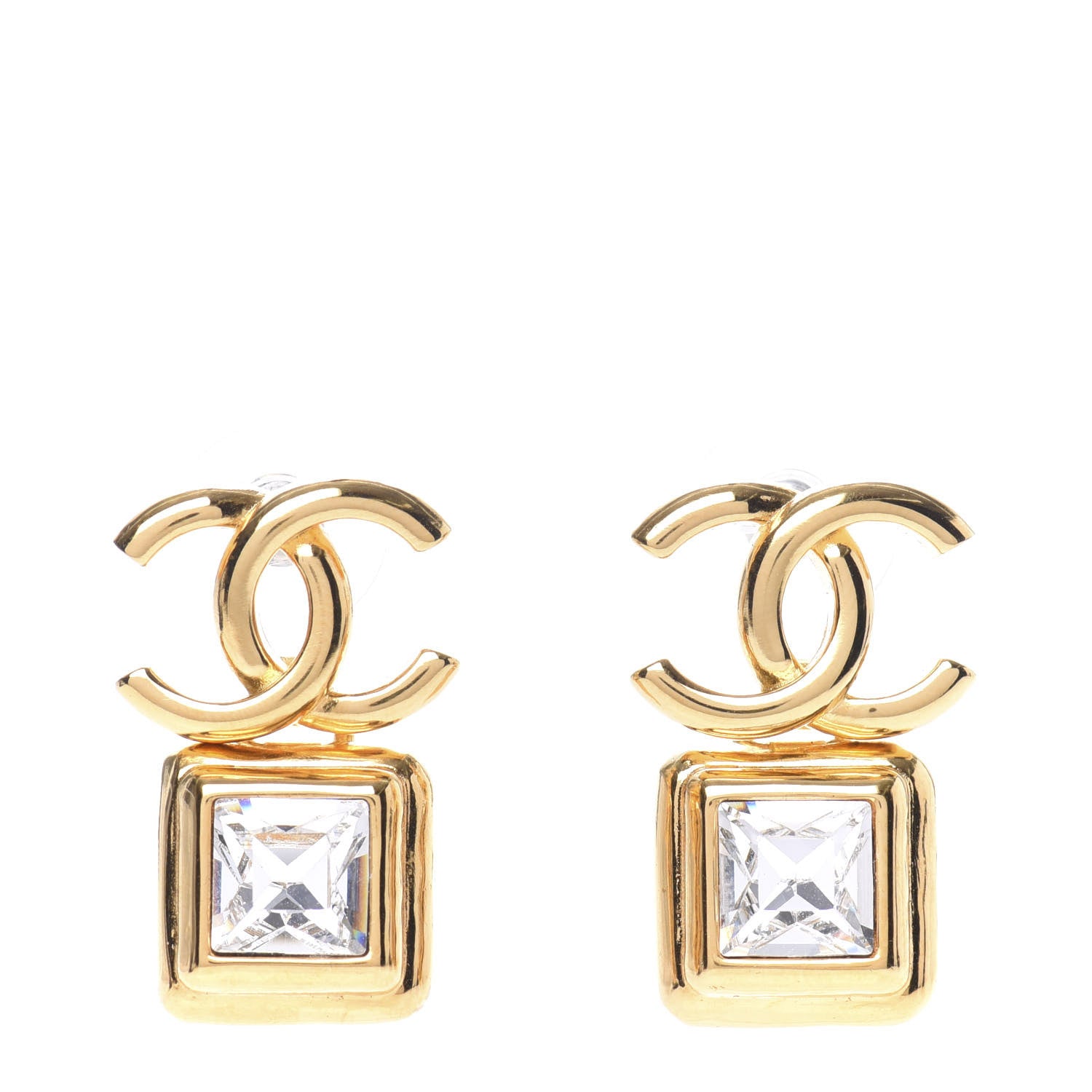 Chanel Large Crystal CC Drop Earrings Gold 1 of 5