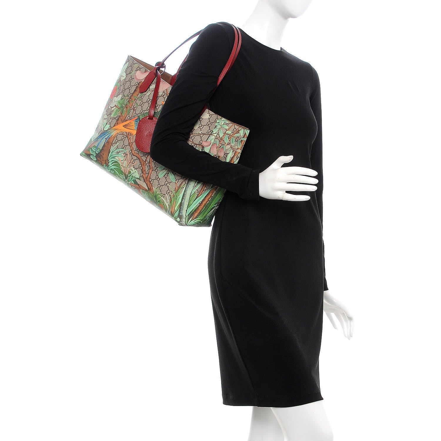 Gucci GG Supreme Monogram Tian Medium Shopping Tote Beige Multicolor Red 2 of 7