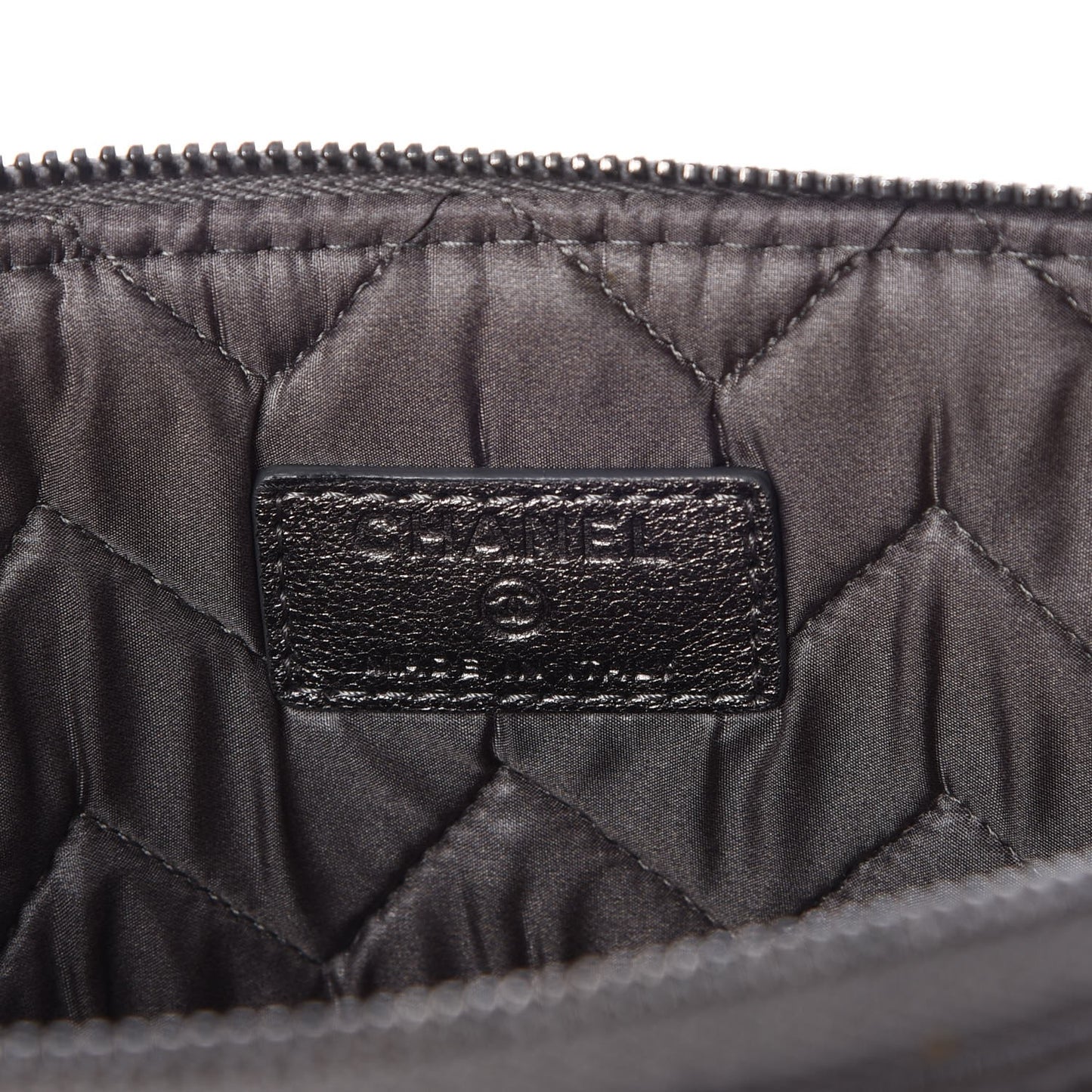 Metallic Calfskin Chevron Quilted Medium Cosmetic Case Dark Silver