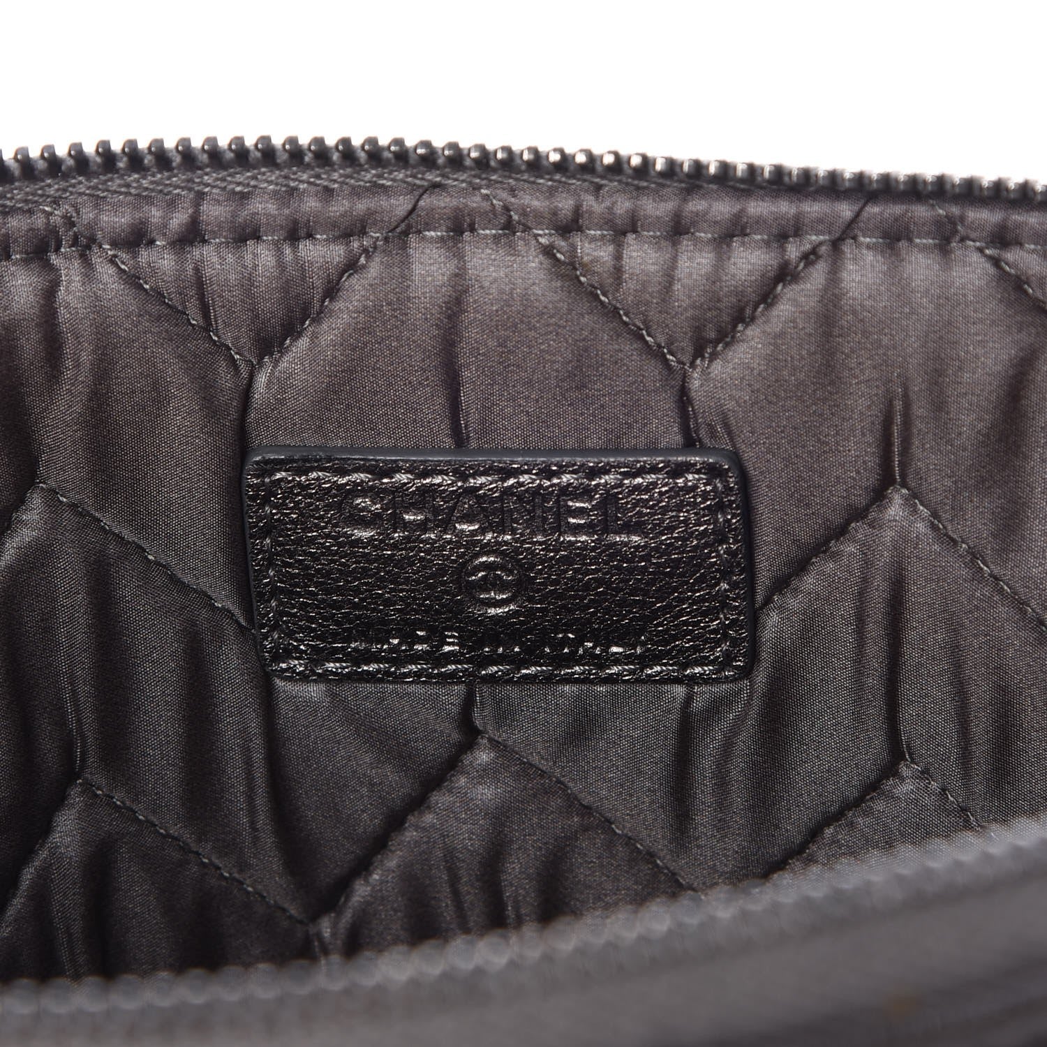 Chanel Metallic Calfskin Chevron Quilted Medium Cosmetic Case Dark Silver 6 of 8