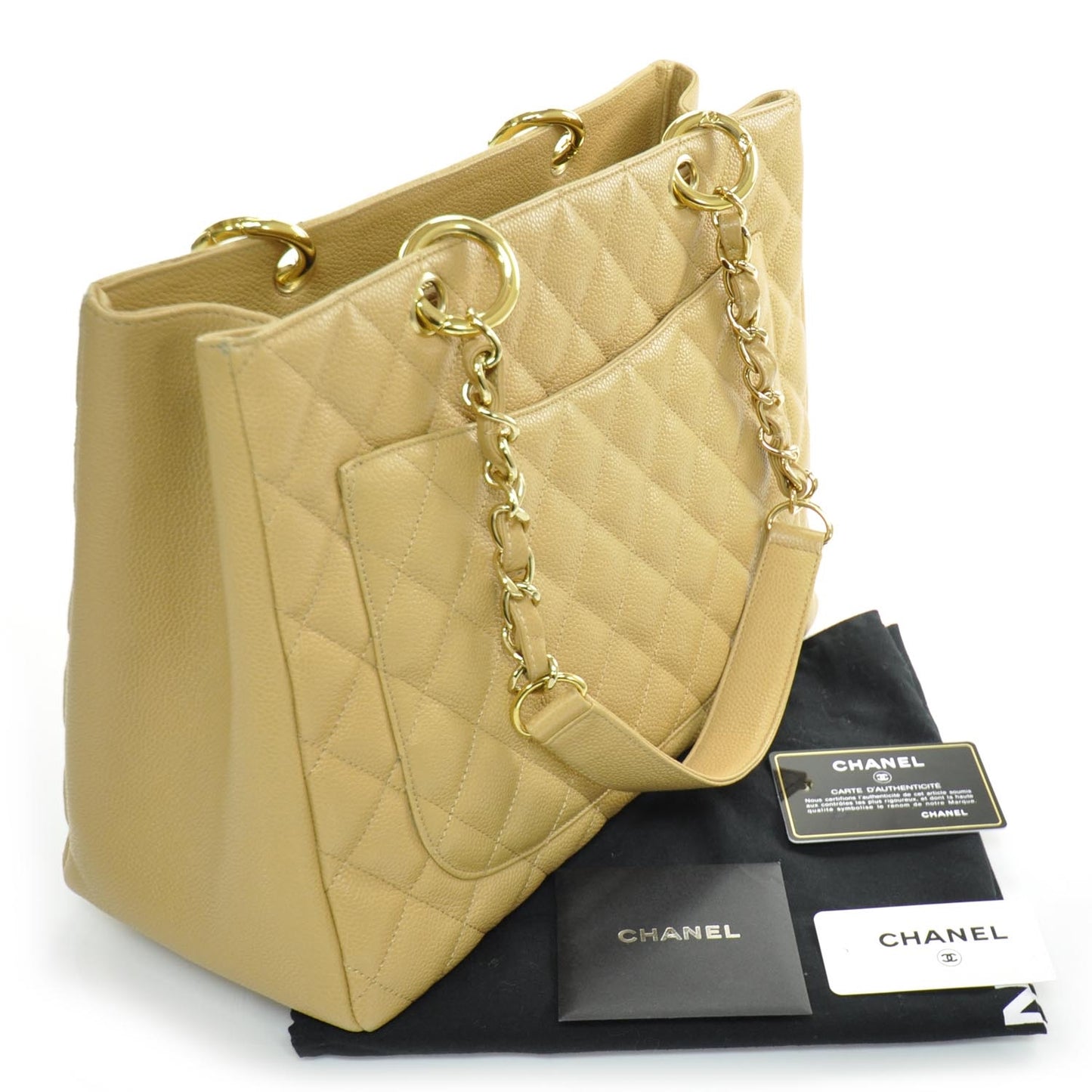 Caviar Quilted Grand Shopping Tote GST Beige