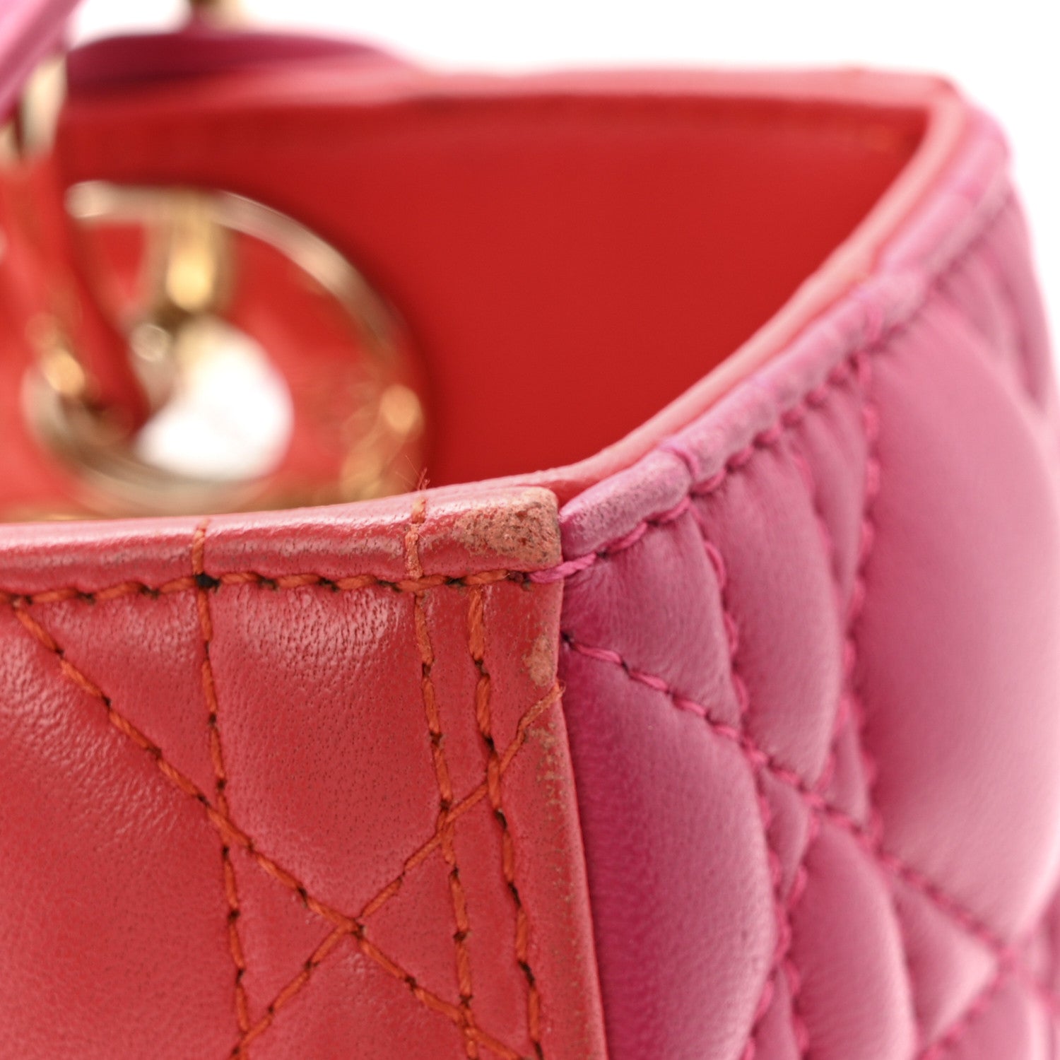 Christian Dior Lambskin Cannage Medium Bi-Color Lady Dior Orange Fuchsia 15 of 15