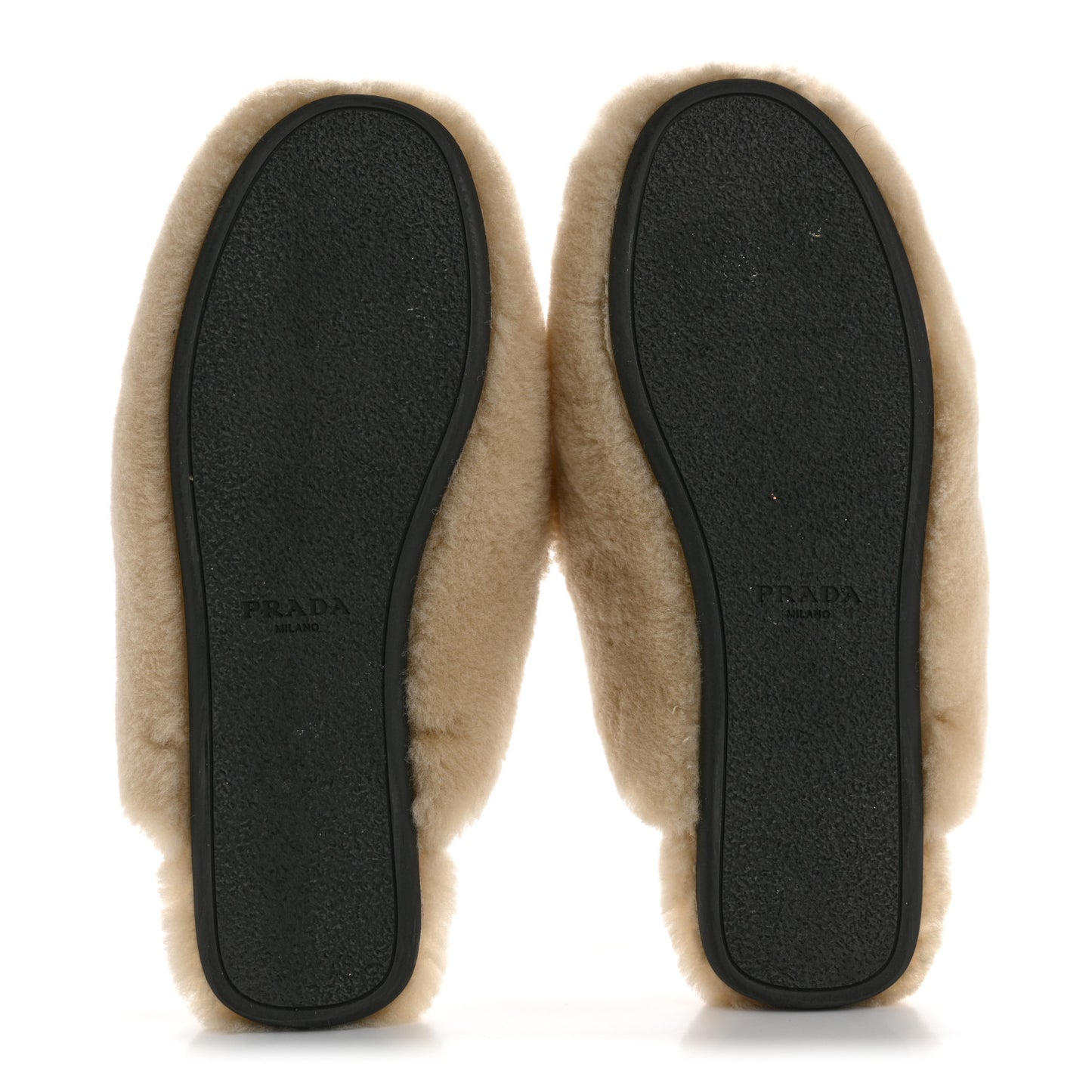 Shearling Metal Triangle Logo Loafer Mules 37 Beige
