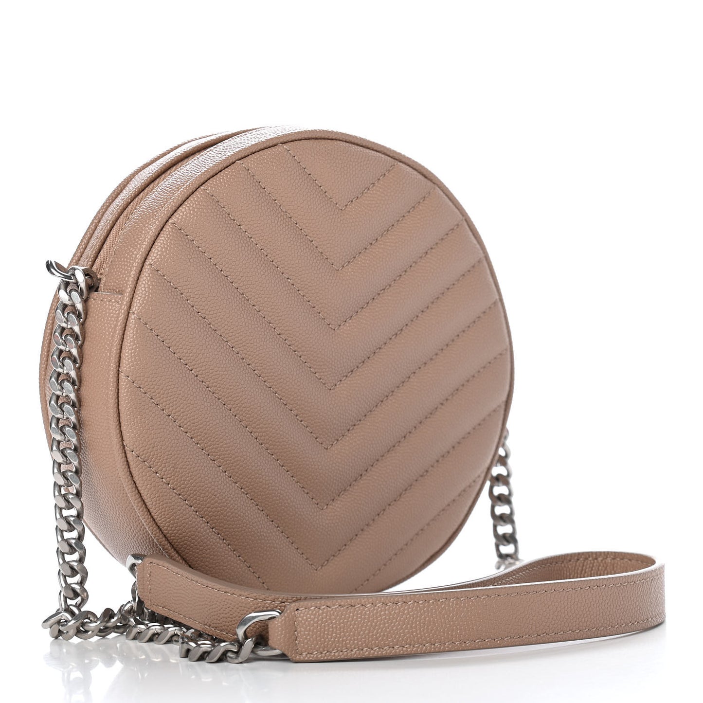 Grain De Poudre Matelasse Chevron Quilted Round Vinyle Camera Bag Gold Sand