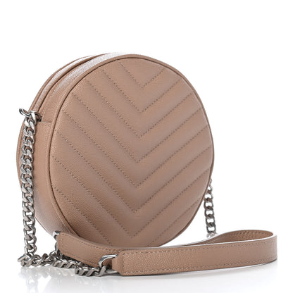 Saint Laurent Grain De Poudre Matelasse Chevron Quilted Round Vinyle Camera Bag Gold Sand 3 of 11