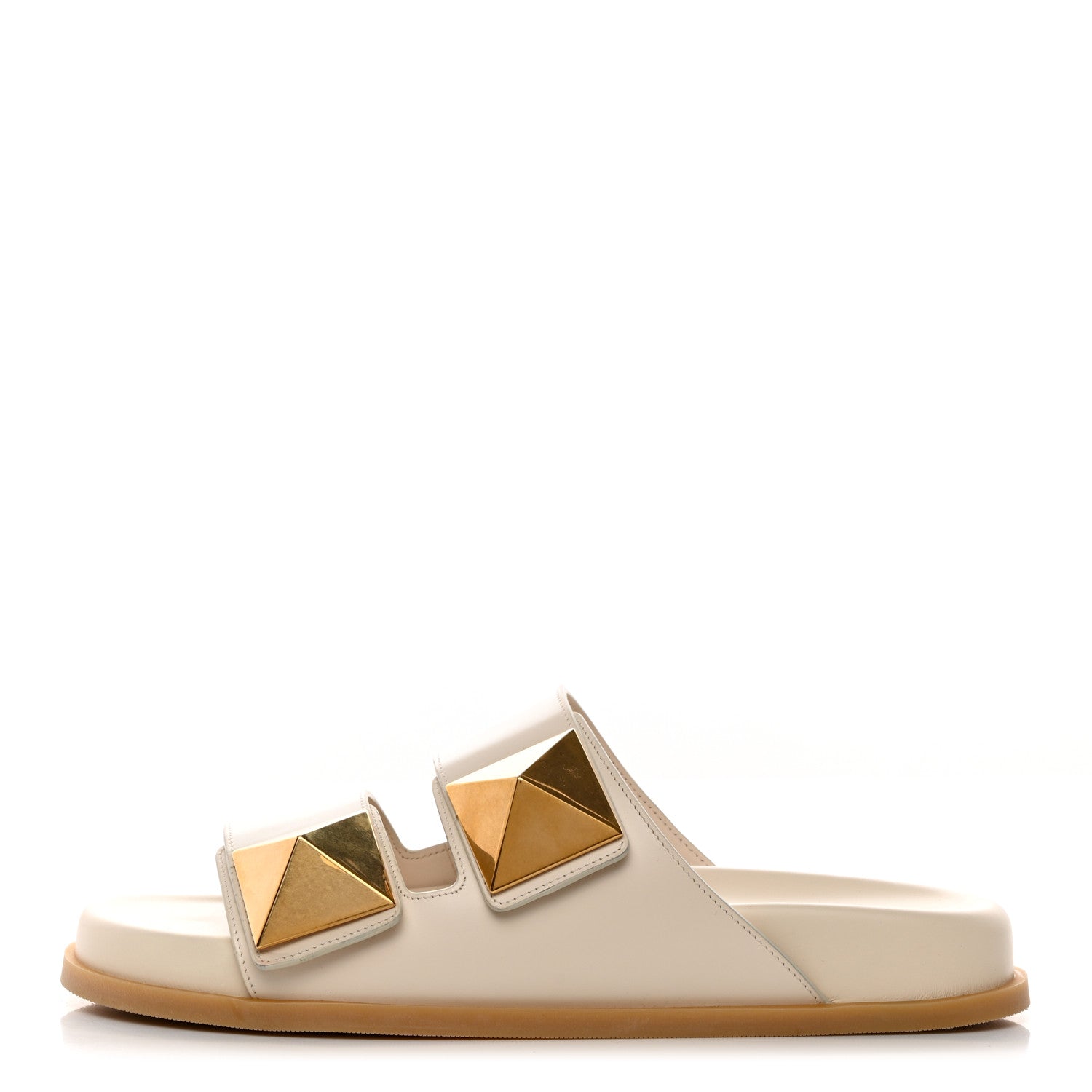 Valentino Garavani Calfskin Roman Stud Slide Sandals 40 Light Ivory 1 of 9