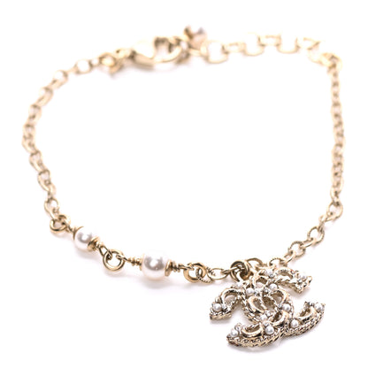 Chanel Pearl Crystal CC Bracelet Light Gold 1 of 4
