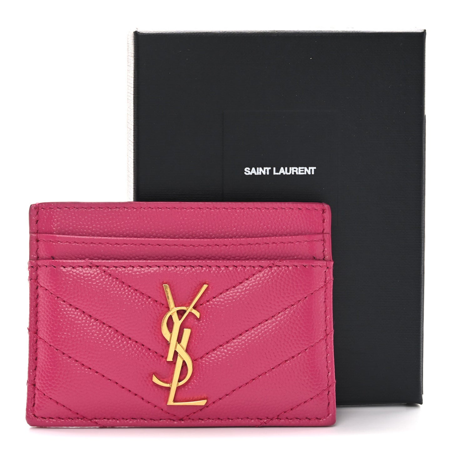 Grain De Poudre Matelasse Chevron Monogram Credit Card Case Fuxia Couture
