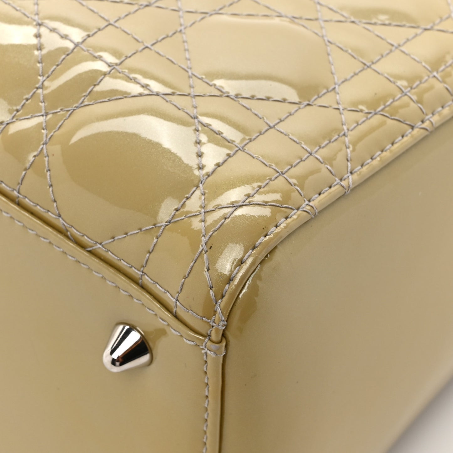 Patent Cannage Studded Double Strap Medium Lady Dior Beige