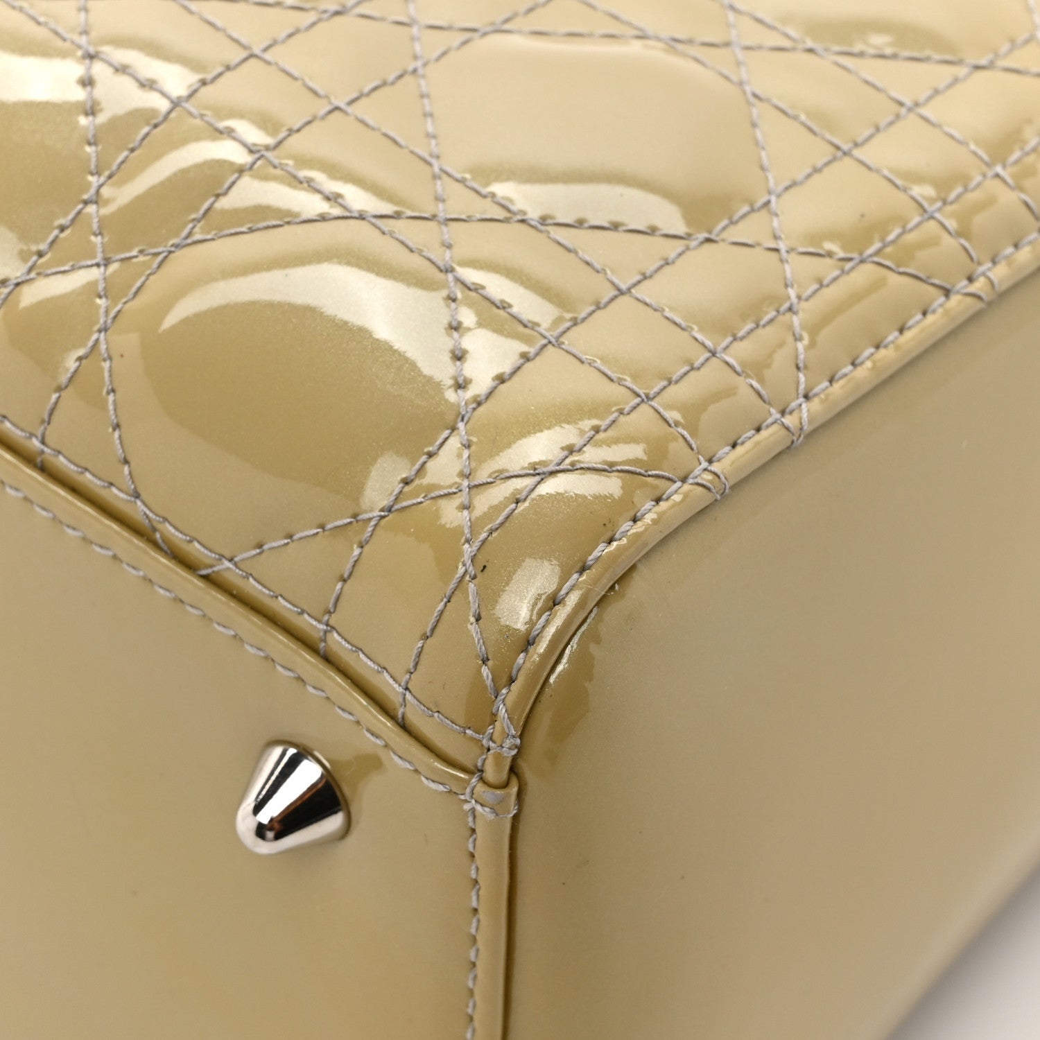 Christian Dior Patent Cannage Studded Double Strap Medium Lady Dior Beige 14 of 16