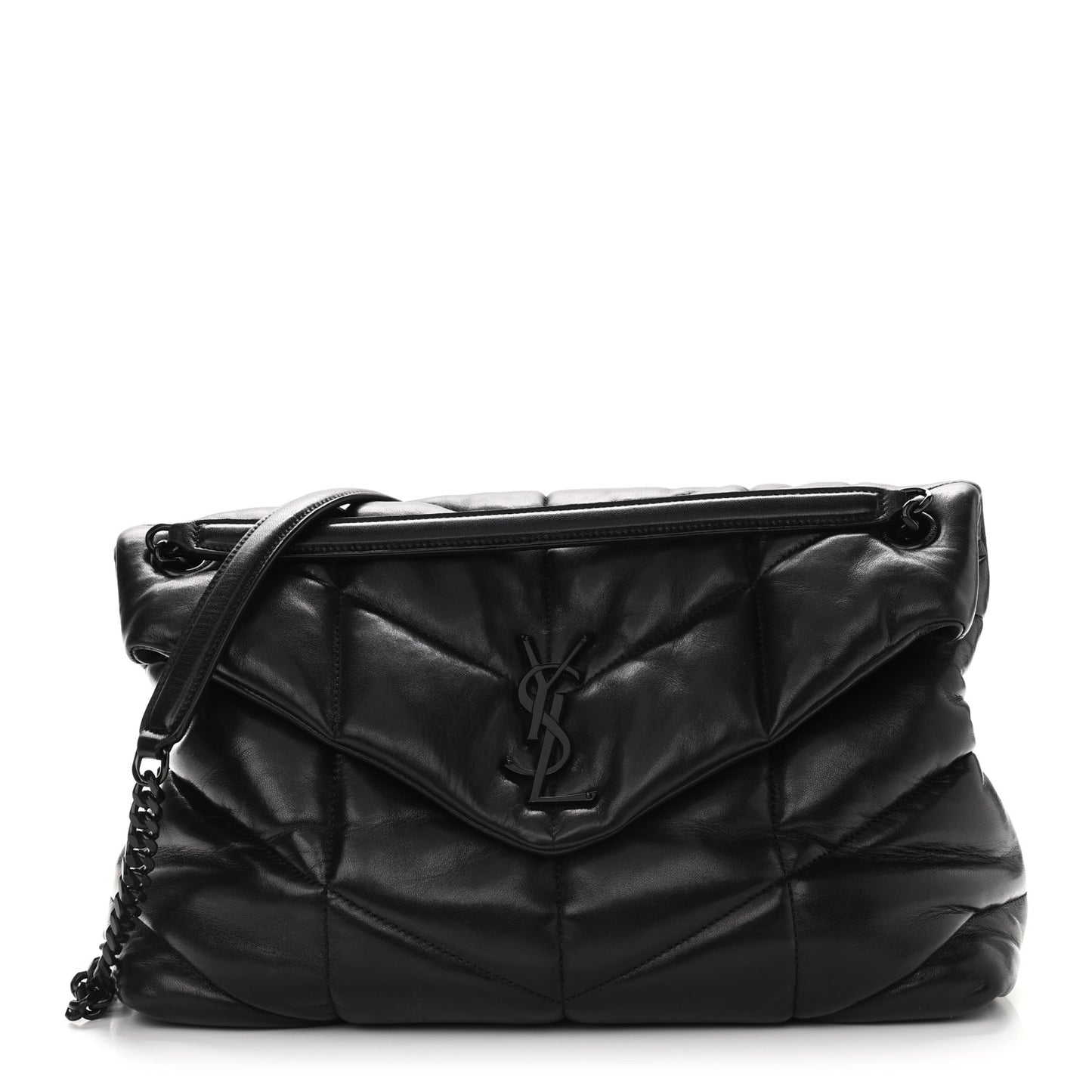 Lambskin Quilted Medium Loulou Puffer Monogram Chain Satchel Black