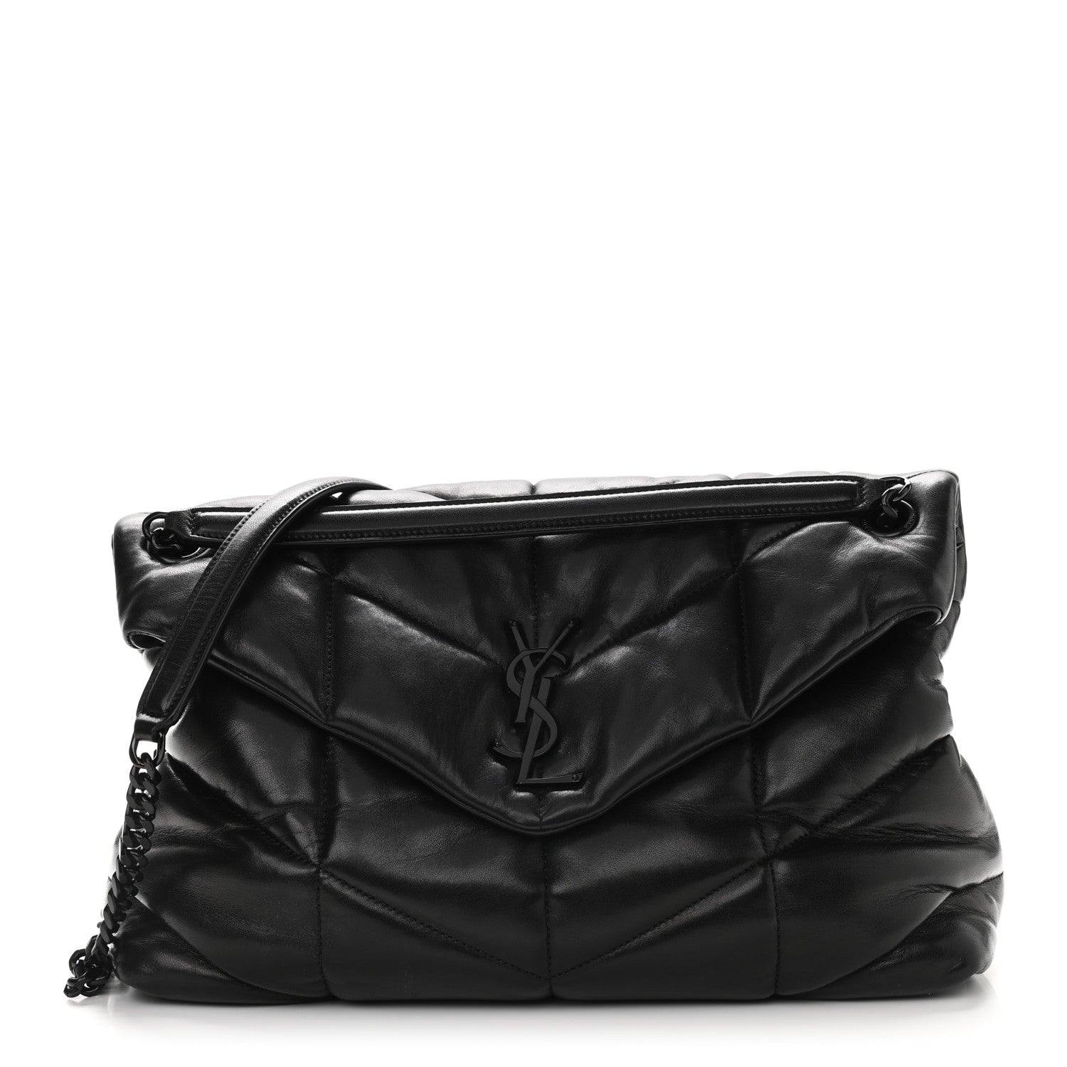 Saint Laurent Lambskin Quilted Medium Loulou Puffer Monogram Chain Satchel Black 1 of 9