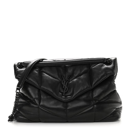 Saint Laurent Lambskin Quilted Medium Loulou Puffer Monogram Chain Satchel Black 1 of 9