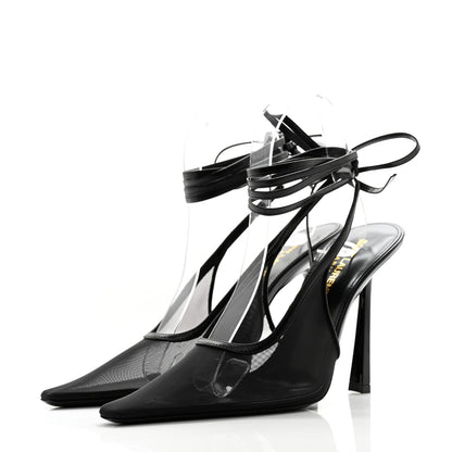 Saint Laurent Tulle Mesh Lambskin Oxails 110 Ankle Tie Pumps 37 Black 3 of 8