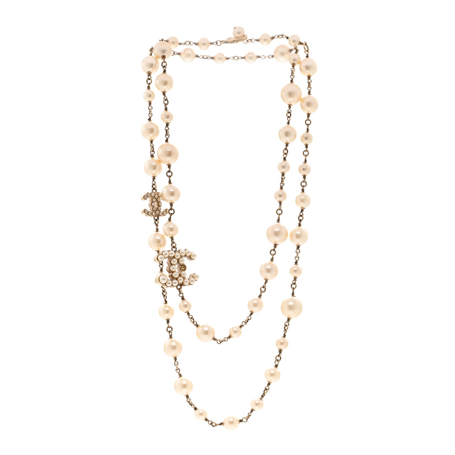 Chanel Graduated Pearl CC Long Necklace Gold 3 of 5