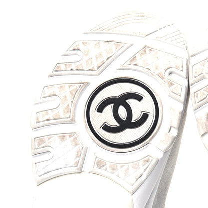 Chanel Suede Calfskin Fabric CC Sneakers 38.5 White 8 of 11