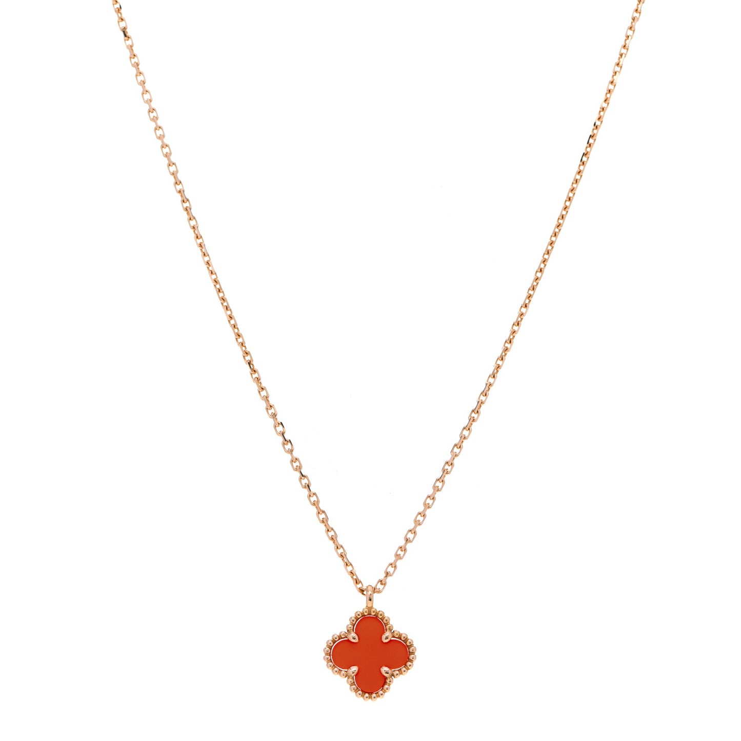 18K Rose Gold Carnelian Sweet Alhambra Pendant Necklace