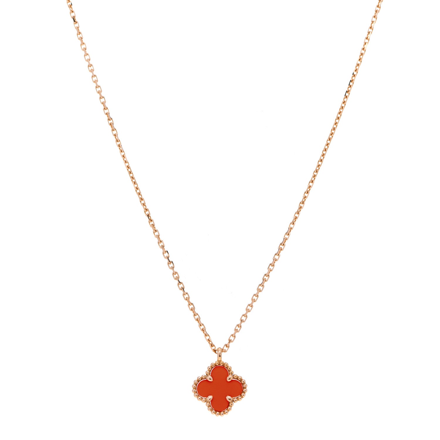 Van Cleef & Arpels 18K Rose Gold Carnelian Sweet Alhambra Pendant Necklace 1 of 5