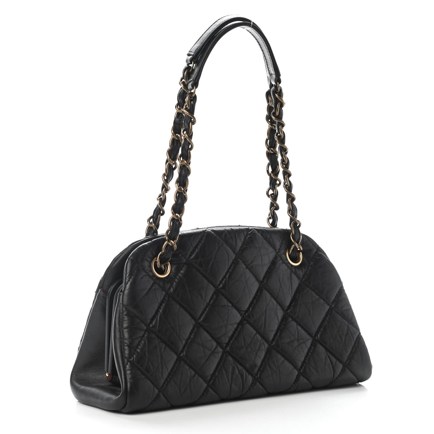 Aged Calfskin Quilted Small Just Mademoiselle Bowling Bag Black