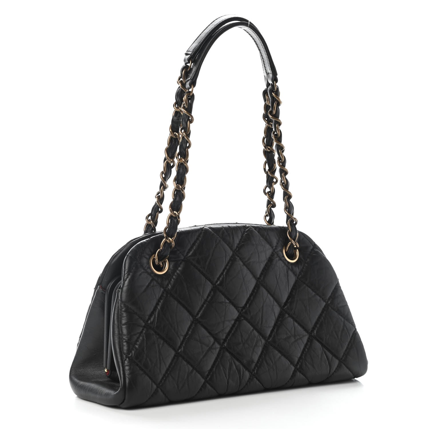 Chanel Aged Calfskin Quilted Small Just Mademoiselle Bowling Bag Black 2 of 9
