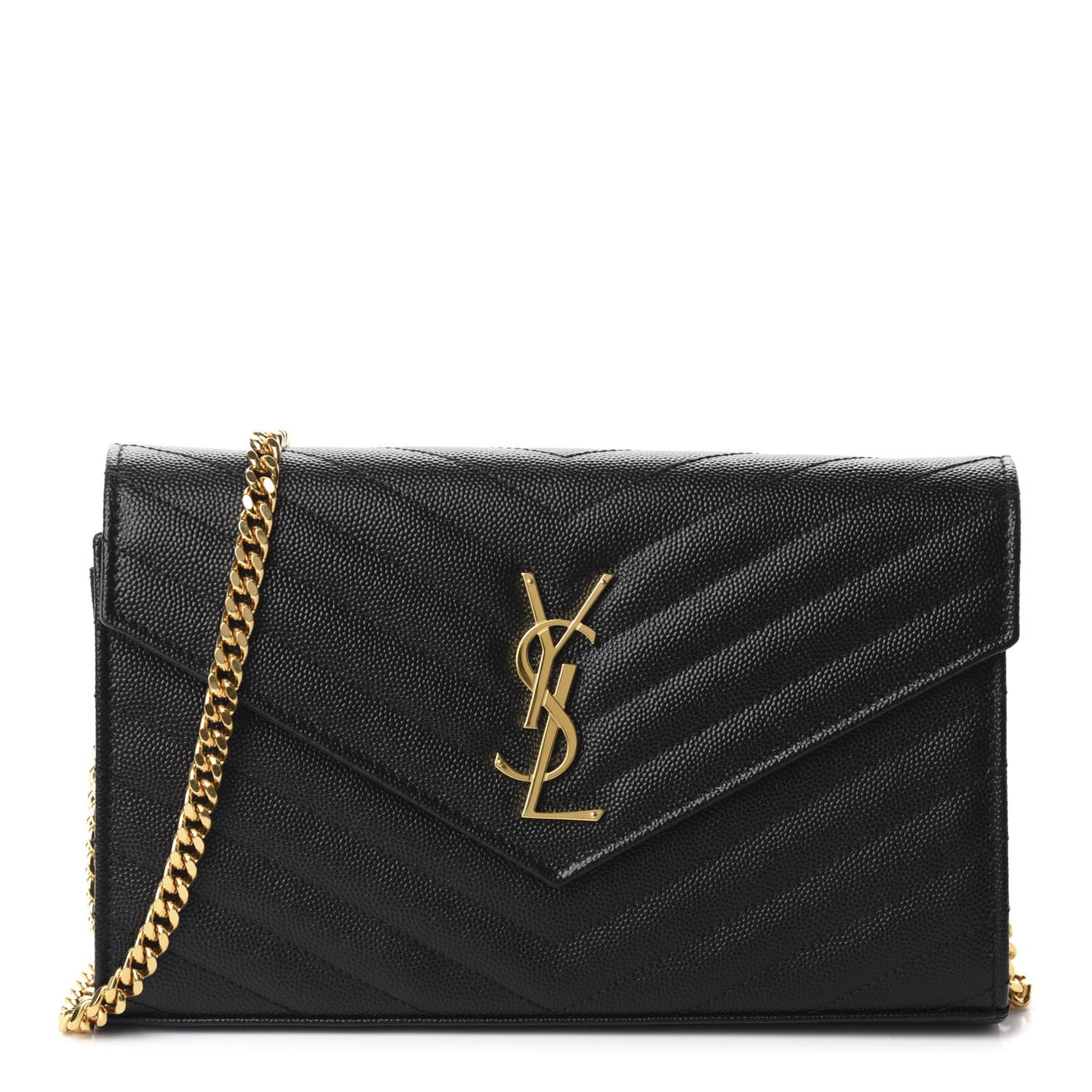 Grain De Poudre Matelasse Chevron Monogram Chain Wallet Black