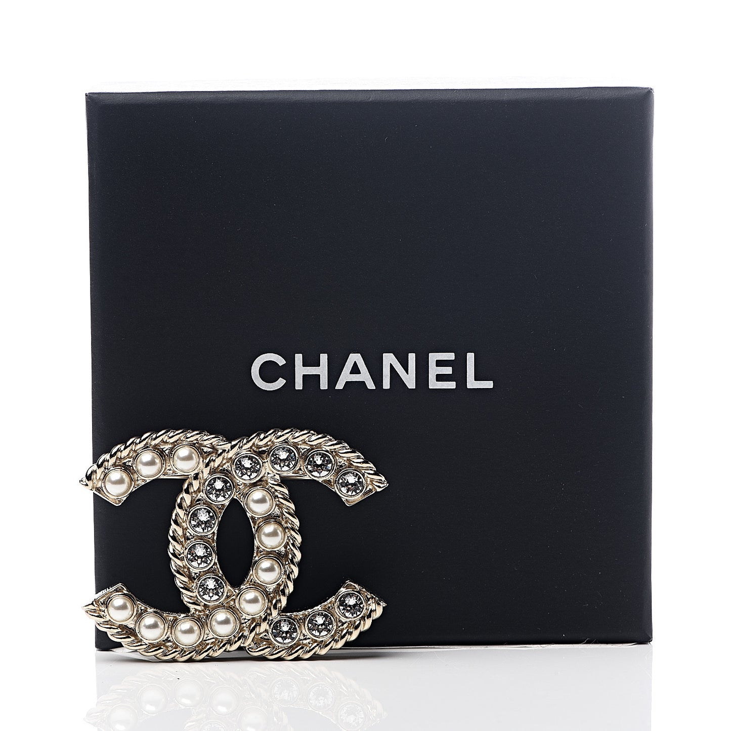 Pearl Crystal April In Paris CC Brooch Gold