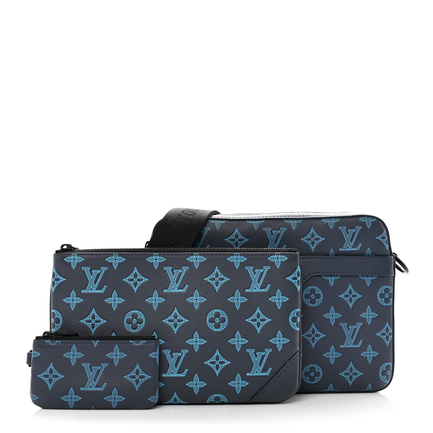 Louis Vuitton Calfskin Monogram Shadow Trio Messenger Navy River