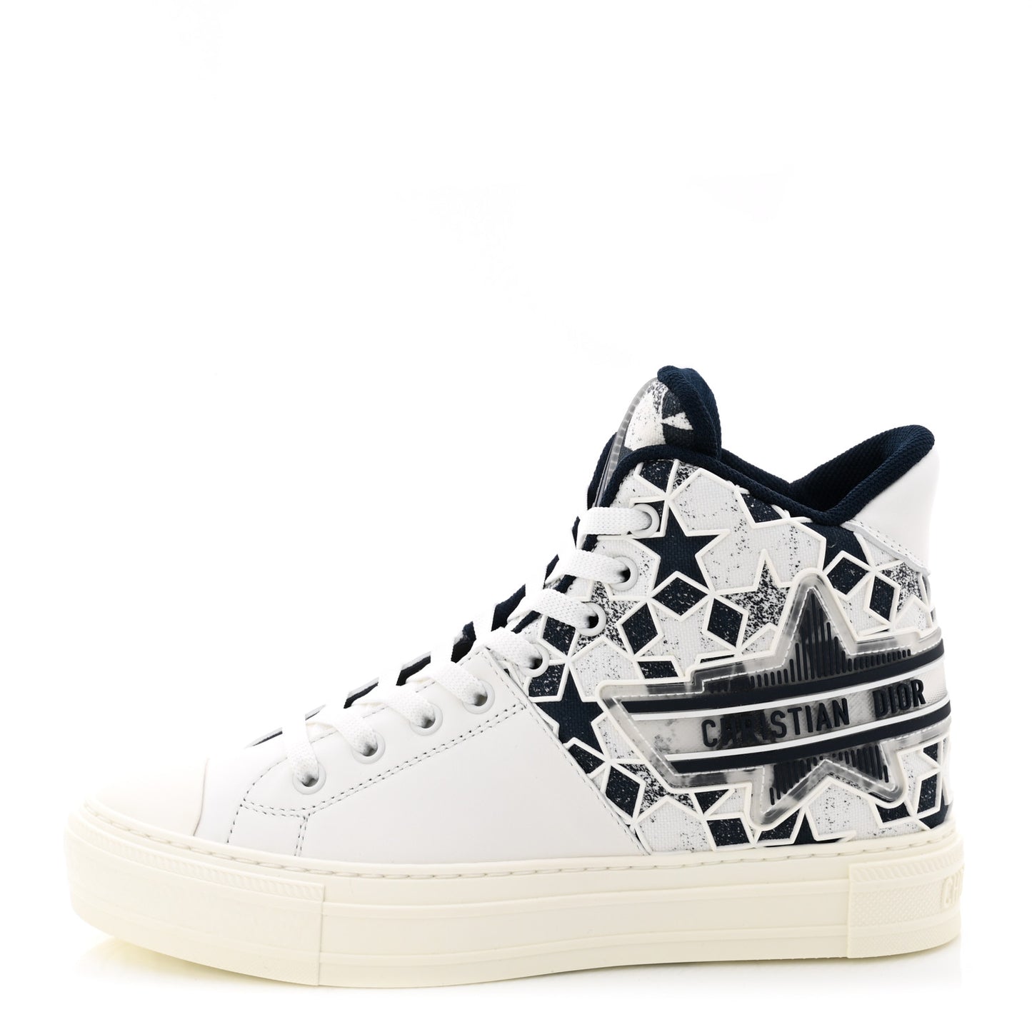 Canvas Embroidered Womens Walk'n' Dior Star High Top Sneakers 37.2 White Navy
