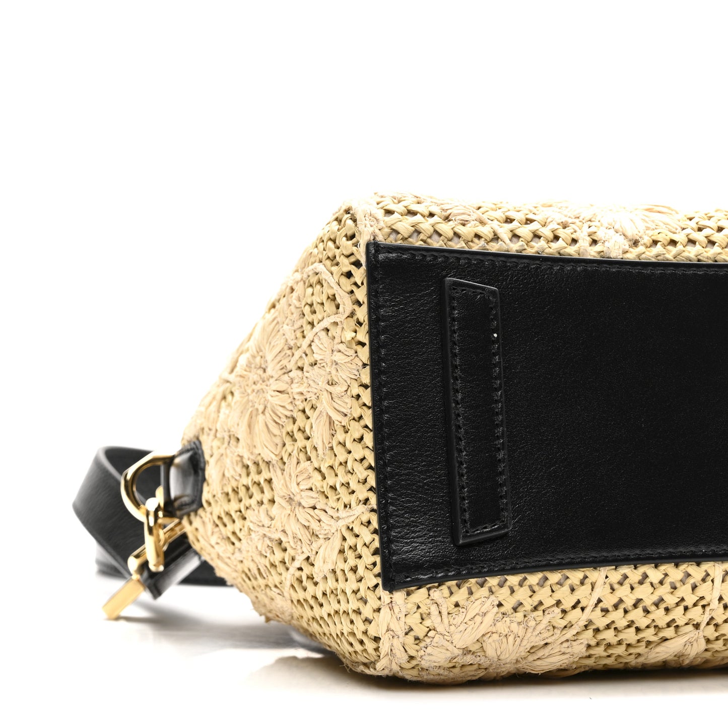 Raffia Embroidered Mini Antigona Natural Black