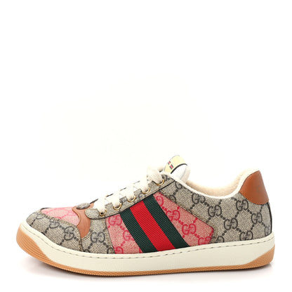 Gucci GG Supreme Monogram Harness Calfskin Web Womens Screener Sneakers 39 Beige Ebony Rosso Harness Brown 1 of 9